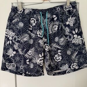 Navy Floral Men's Swim Board Shorts